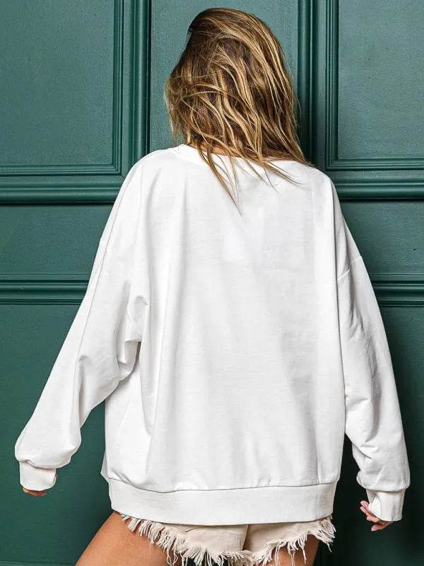 Christmas Fashion Round Neck Sequins Pullover top Sweatshirt for women - Velora