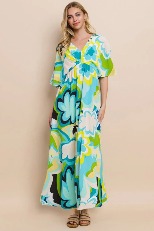 ODDI Floral Printed Slit Maxi Dress - Velora