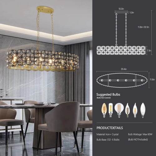 Modern Luxury Champagne Gold Oval Crystal Chandelier - Velora