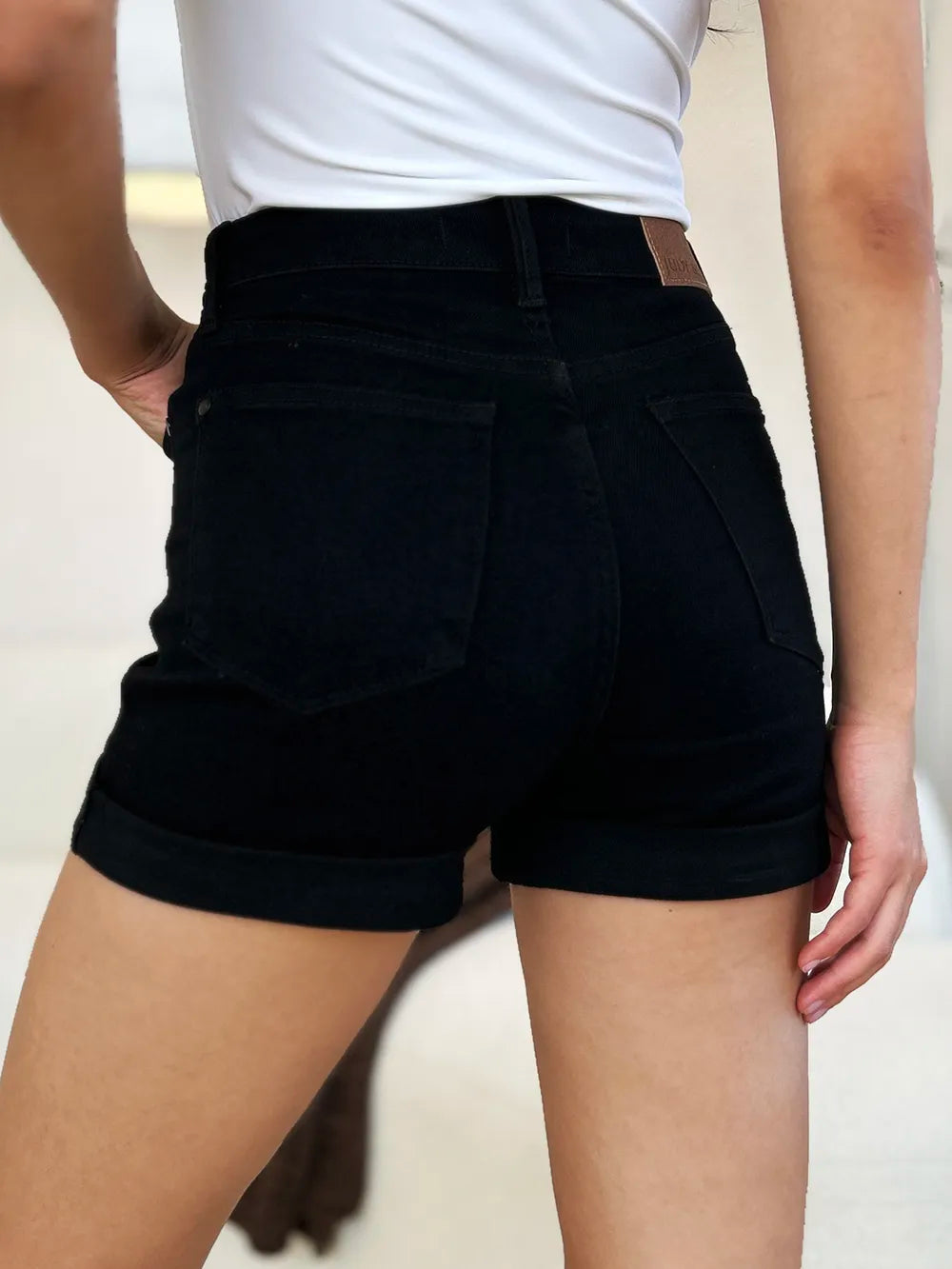Judy Blue Full Size High Waist Tummy Control Cuffed Denim Shorts - Velora