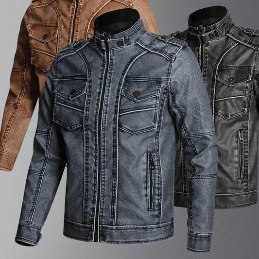 Thick PU Leather Coat Men's Fashion Casual - Velora