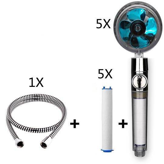Propeller Driven Shower Head With Stop Button And Cotton Filter Turbocharged High Pressure Handheld Shower Nozzle - Velora