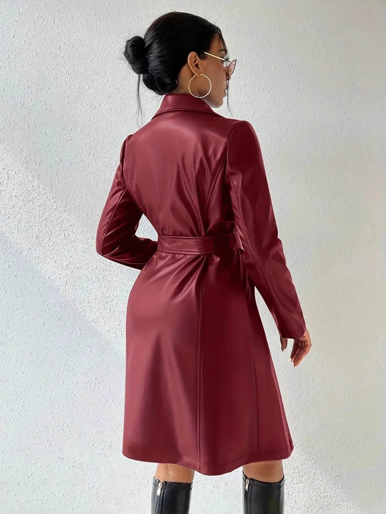 Fashionable Longline leather overcoat Jacket for women - Velora