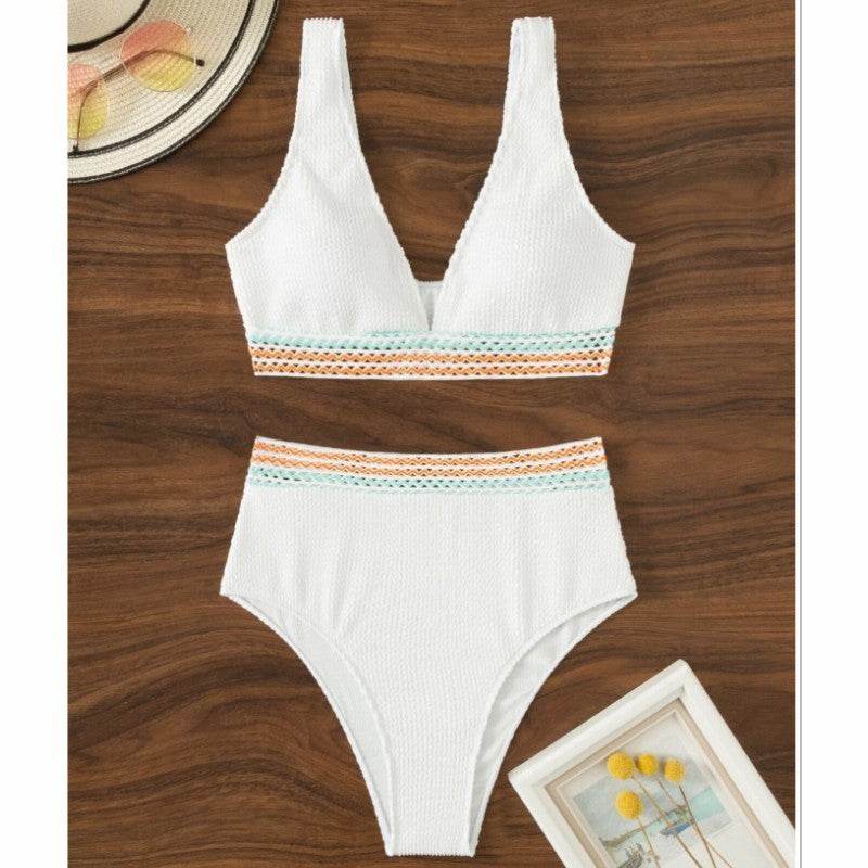 High Waist Split Bikini Solid Color - Velora