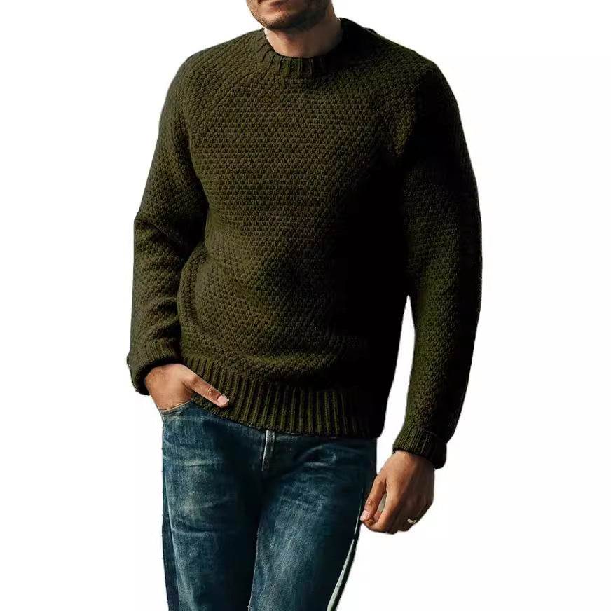 Men's Pullover Sweater Winter Casual Solid Color Round Neck Knitted Top Clothing - Velora
