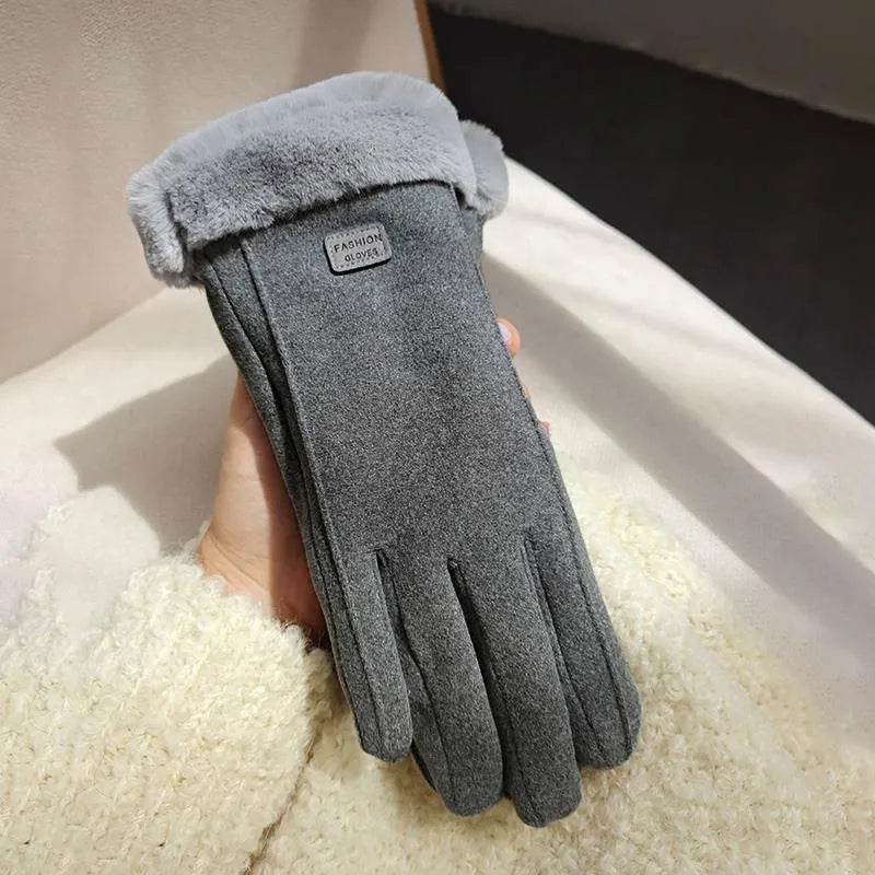 Fleece Lined Padded Warm Keeping Cute Suede Riding Gloves - Velora