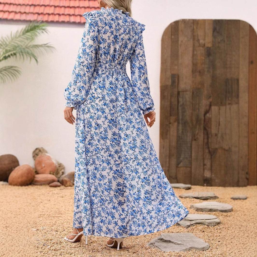 Elegant ladies Spring And Autumn Long Sleeve Floral maxi Dress - Velora