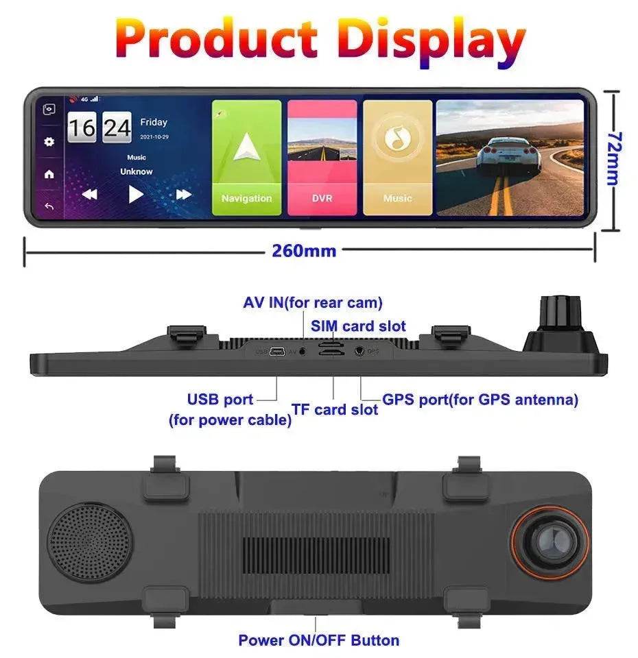 Smart 170 wide angle Bluetooth, GPS, Speed monitoring, collision sensing, front and back view, reversing image Rearview Mirror Tachograph Double Recording Dashcam HDR Backup Camera for cars