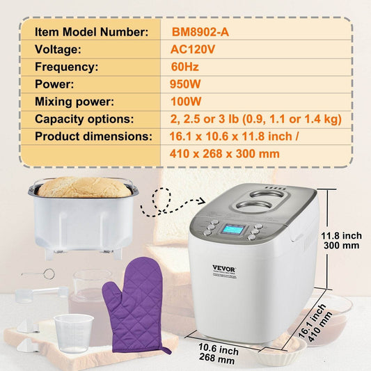 VEVOR Automatic Bread Maker 3LB Non-sticking Bread Making Machine - Velora