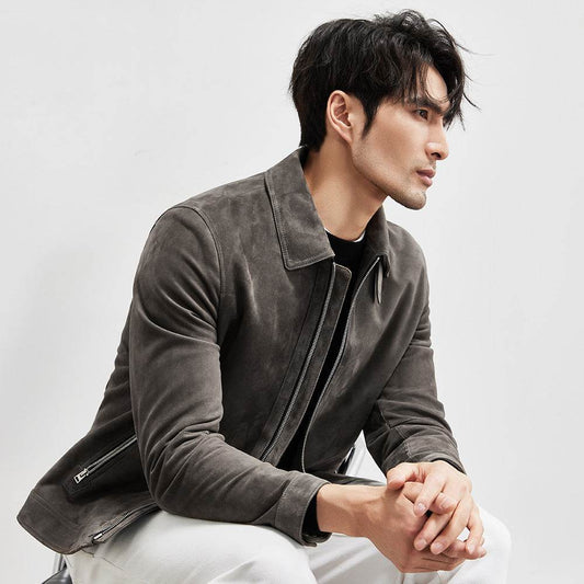 Sheepskin Light Luxury Suede Genuine Leather Clothes Men's Imported Lambskin Suede Lapel Biker's Leather Jacket Men's Autumn Coat - Velora