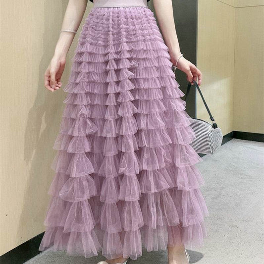 Cake Skirt Women's White Gauze long Layered tulle Skirt - Velora
