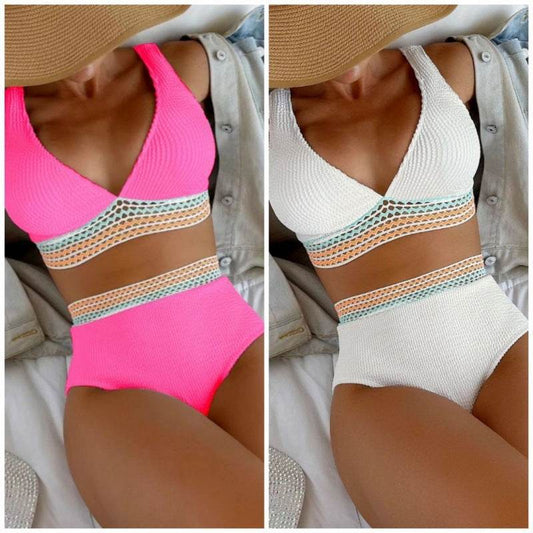 High Waist Split Bikini Solid Color - Velora