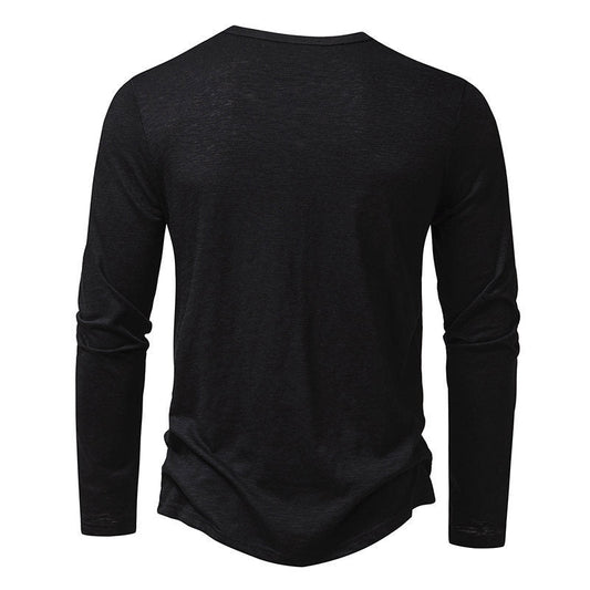 Men's Long-sleeved T-shirt Fashion Casual Solid Color Pullover Button Top Autumn And Spring Clothing Velora
