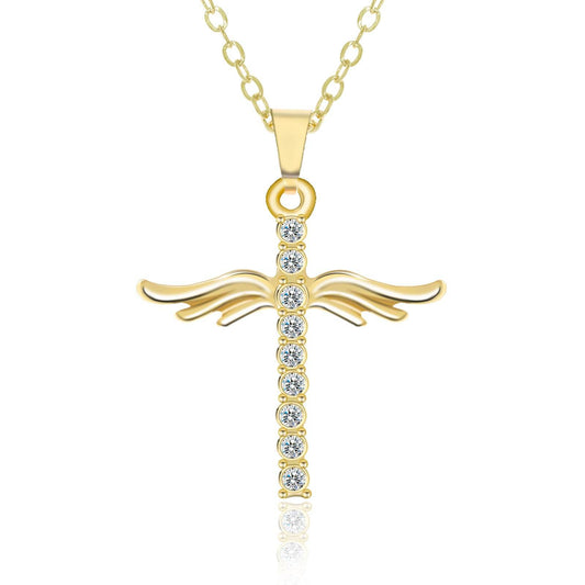 Angel Wings Cross Pendant Necklace For Woman With O Type Stainless Steel Chain Necklace Jewelry Gift - Velora
