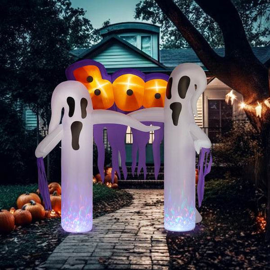 9.8ft White Ghost Arch 3 LED Lights And 2 Colorful Light Plates Halloween Inflatable Decoration - Velora