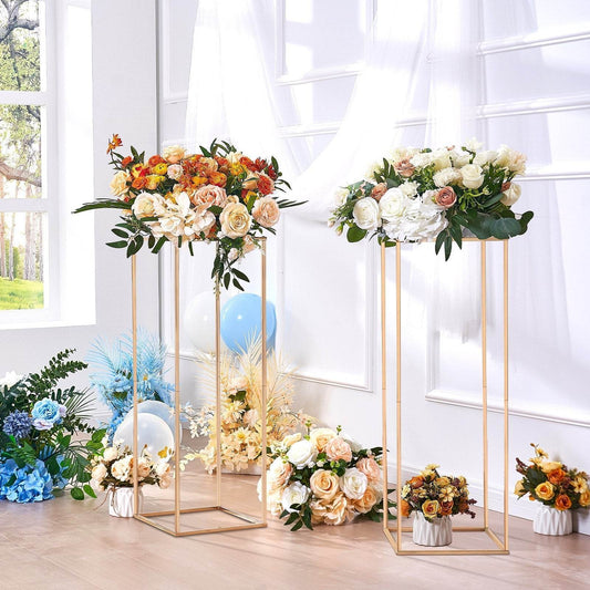 10PCS 31.5inch High Wedding Flower Stand, With Acrylic Laminate,Metal Vase Column Geometric Centerpiece Stands, Gold Rectangular Floral Display Rack For Events Reception, Party Decoration - Velora