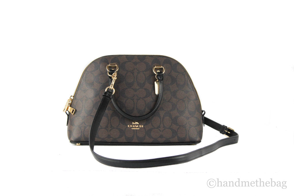 Coach Katy Brown Black Signature Coated Canvas Dome Satchel