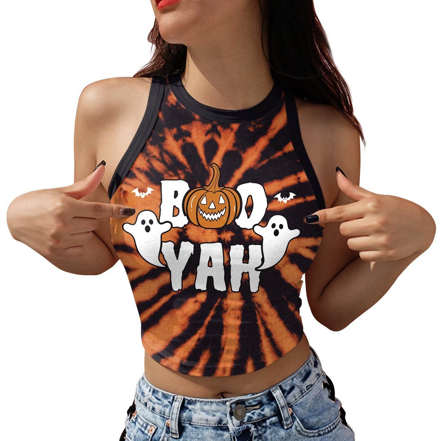 Halloween Printed Skeleton Skull Vest crop Top For Women - Velora