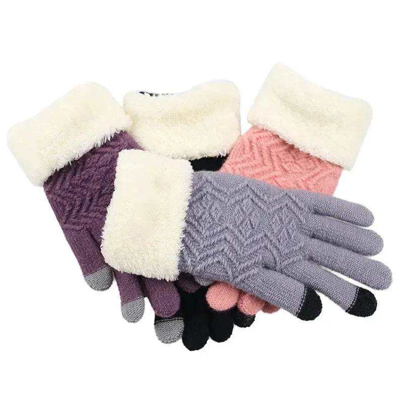 Winter knitted Woolen gloves Unisex thermal gloves faux fur gloves - Velora