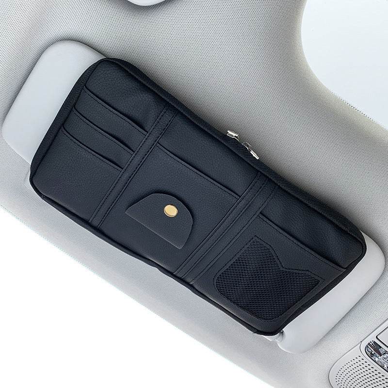 Car Sun Visor Organizer Storage Holder Full Leather Wrap - Velora