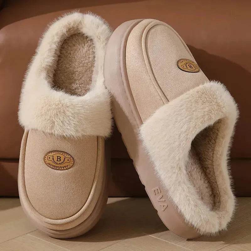 Winter Plush Slippers For Men Casual All-match Warm Suede House Shoes Indoor Non-slip Floor Bedroom Slipper - Velora