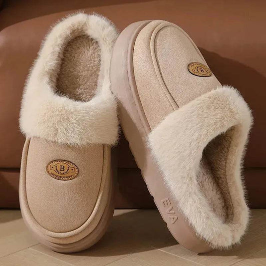 Winter Plush Slippers For Men Casual All-match Warm Suede House Shoes Indoor Non-slip Floor Bedroom Slipper - Velora