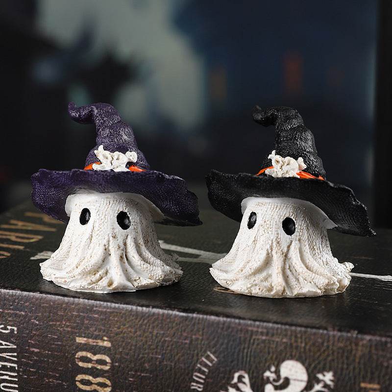 Resin Decoration Halloween Wizard Hat Ghost Ornaments - Velora