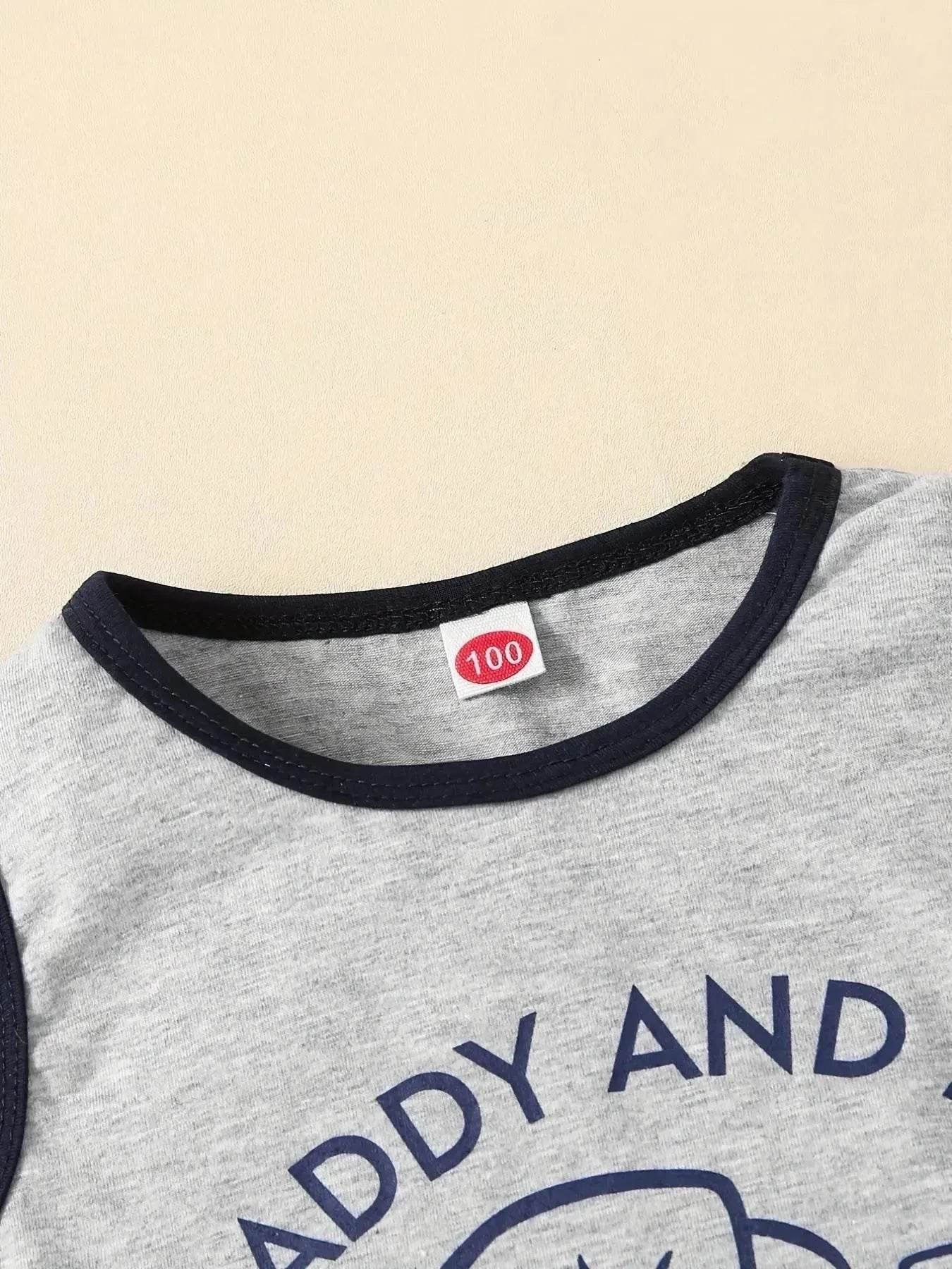 Summer Trendy Boys Letter Fist Print Sleeveless Casual Pants Suit Sleeveless two piece for boys Daddy and me outfit - Velora