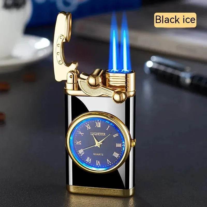 New Lighter With Electric Watch Rocker Arm Automatic Ignition Straight Blue Flame Lighter Creative Real Dial Inflatable Windproof Cigar Lighter Men's Watch Gift - Velora