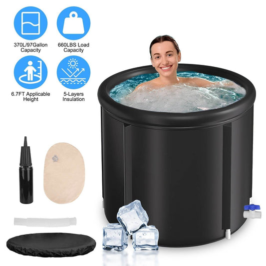 1Pc 97Gal Large Size Ice BathTub With Cover For Adults Athletes Recovery Cold Water Therapy Outdoor Portable Cold Plunge Tub 660LBS Load Capacity 33.46x33.46x29.52in - Velora