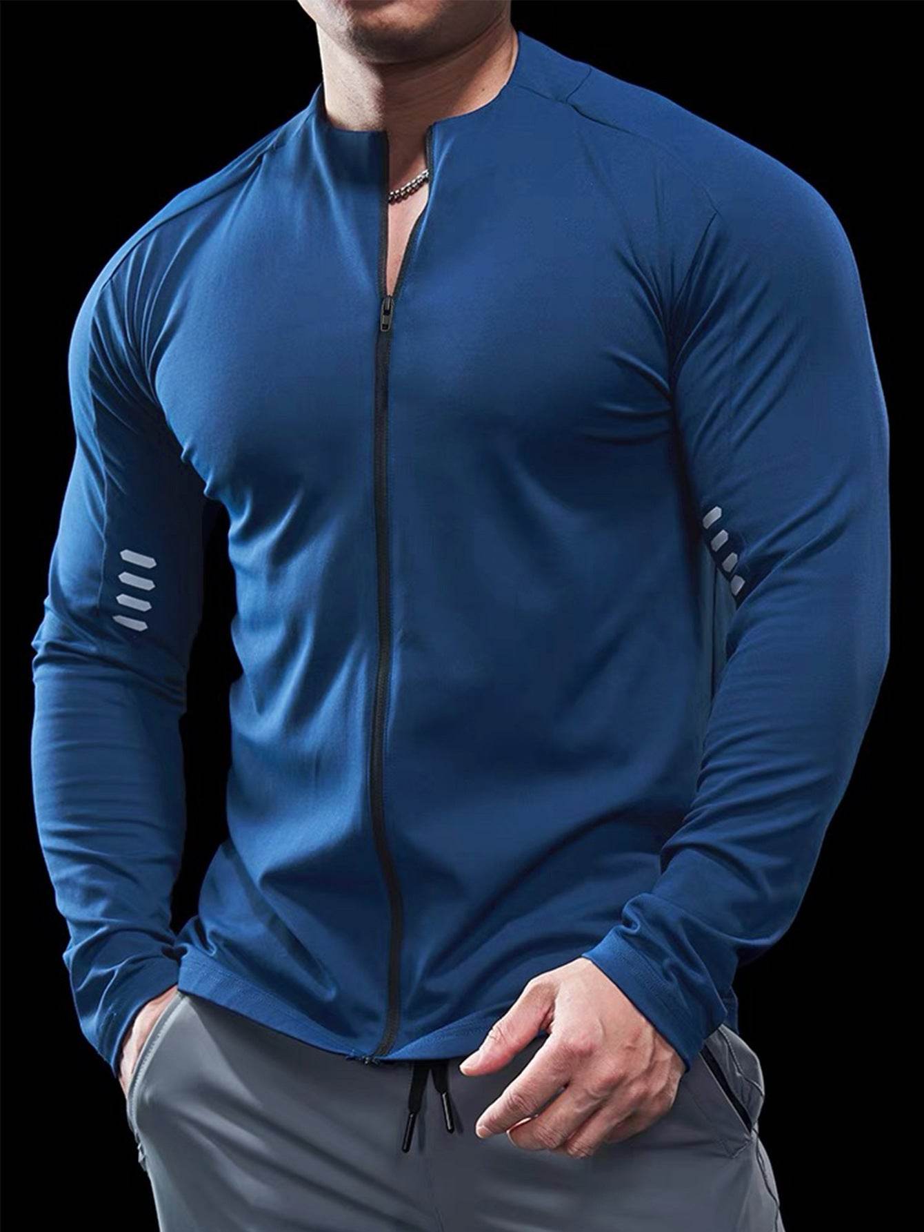 Muscle Fit Long Sleeve Zip Up Quick Drying Sport Workout Gym T-shirt for Men - Velora