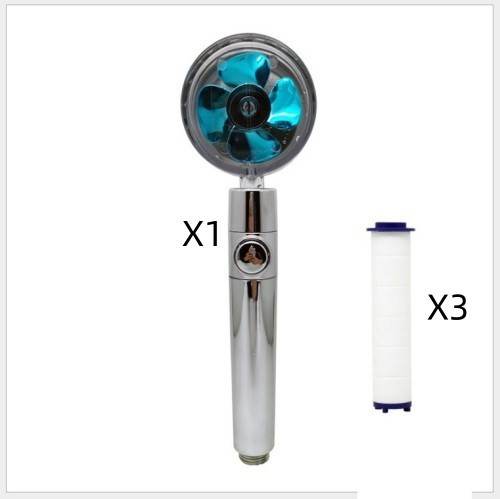 Propeller Driven Shower Head With Stop Button And Cotton Filter Turbocharged High Pressure Handheld Shower Nozzle - Velora