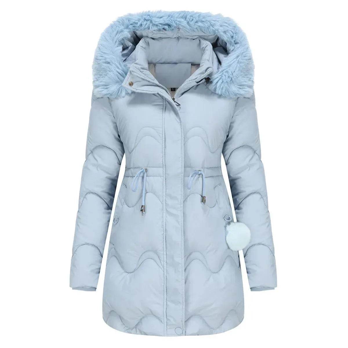 Autumn Winter Fur Collar cotton padded long winter jacket for women - Velora