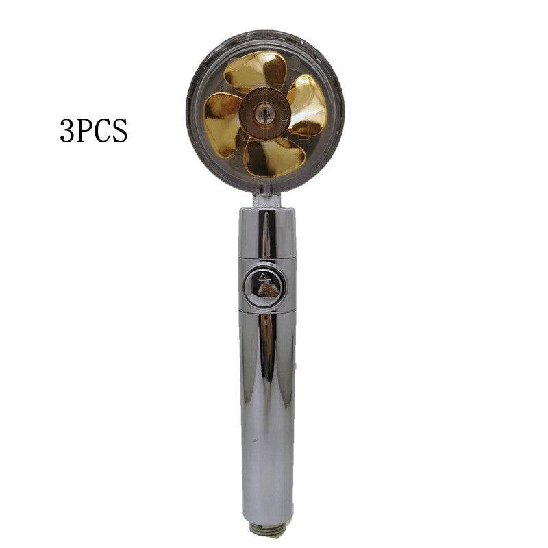 Propeller Driven Shower Head With Stop Button And Cotton Filter Turbocharged High Pressure Handheld Shower Nozzle - Velora