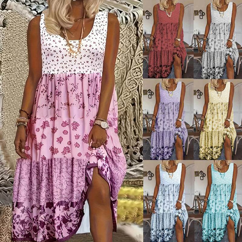 Casual Summer Boho Dress Floral Sleeveless Midi Dress - Velora