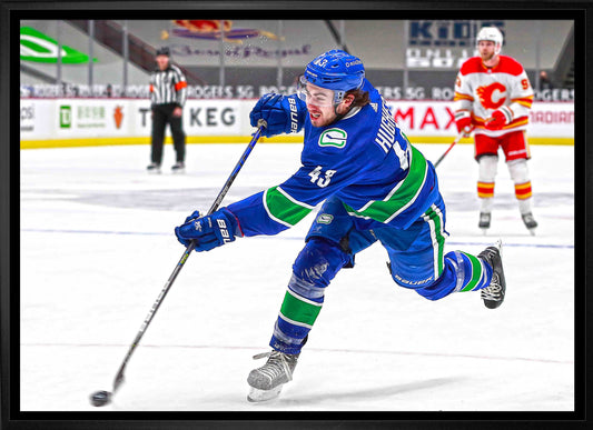 Quinn Hughes Vancouver Canucks Framed 20x29 Shooting Canvas - Velora