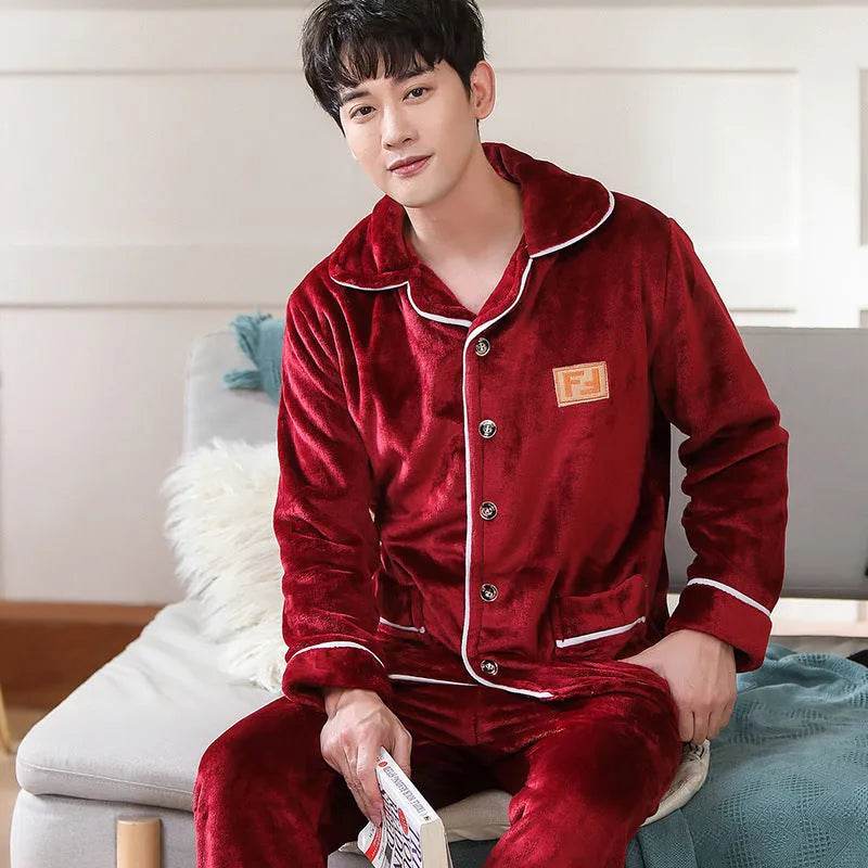 Flannel warm and thickened men's pajamas - Velora