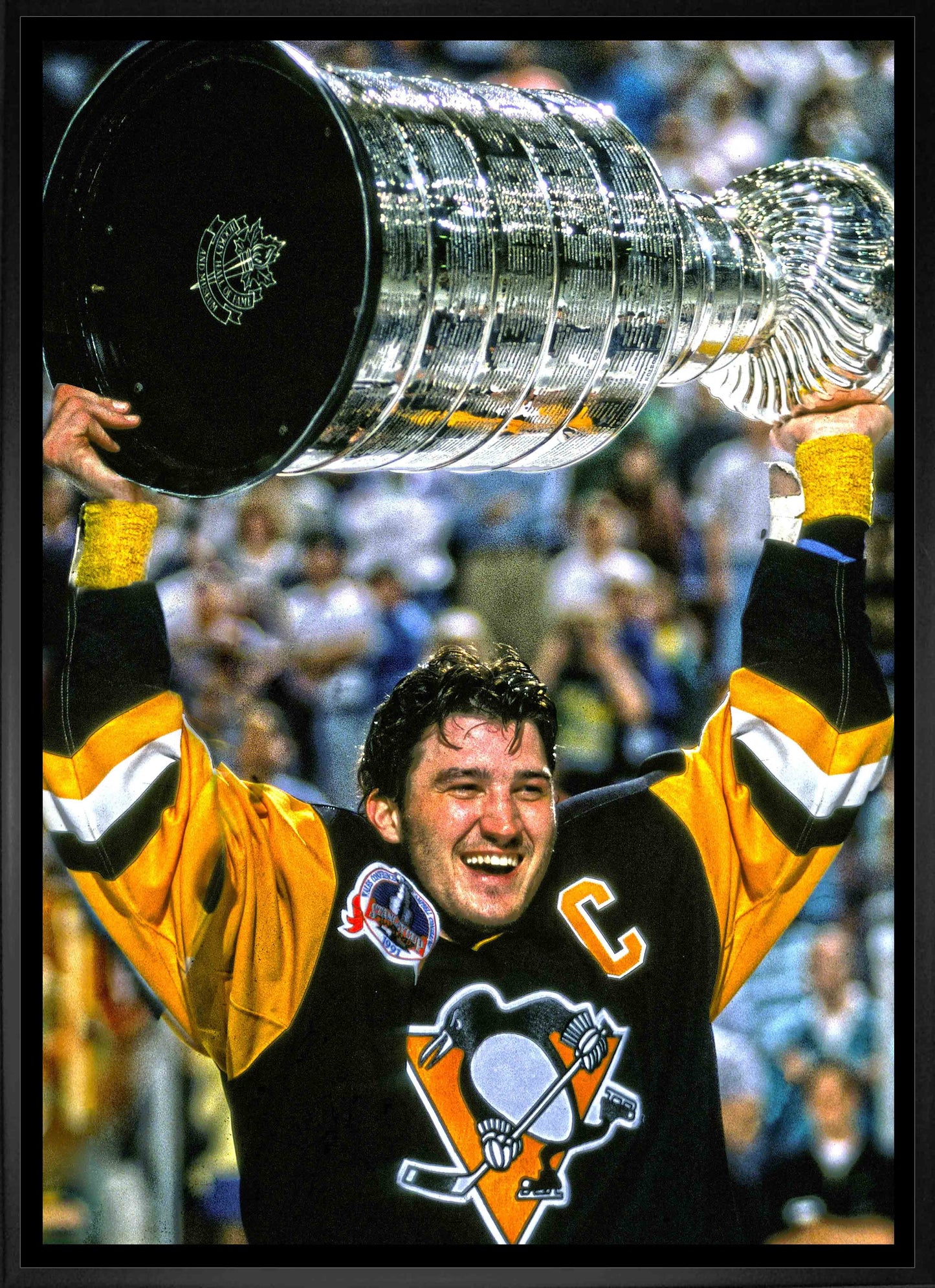 Mario Lemieux Pittsburgh Penguins Framed 20x29 Raising Cup Canvas Frameworth Sports Marketing