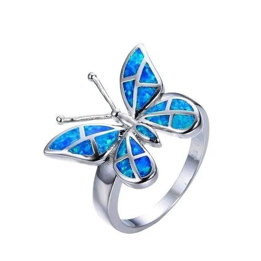 Fashion Opal Blue Butterfly Shape Ring Wedding Ring for Women - Velora