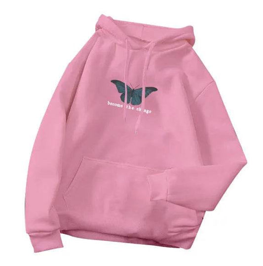 Women Single Butterfly Autumn And Winter Loose Hoodie Pullover sweatshirt - Velora