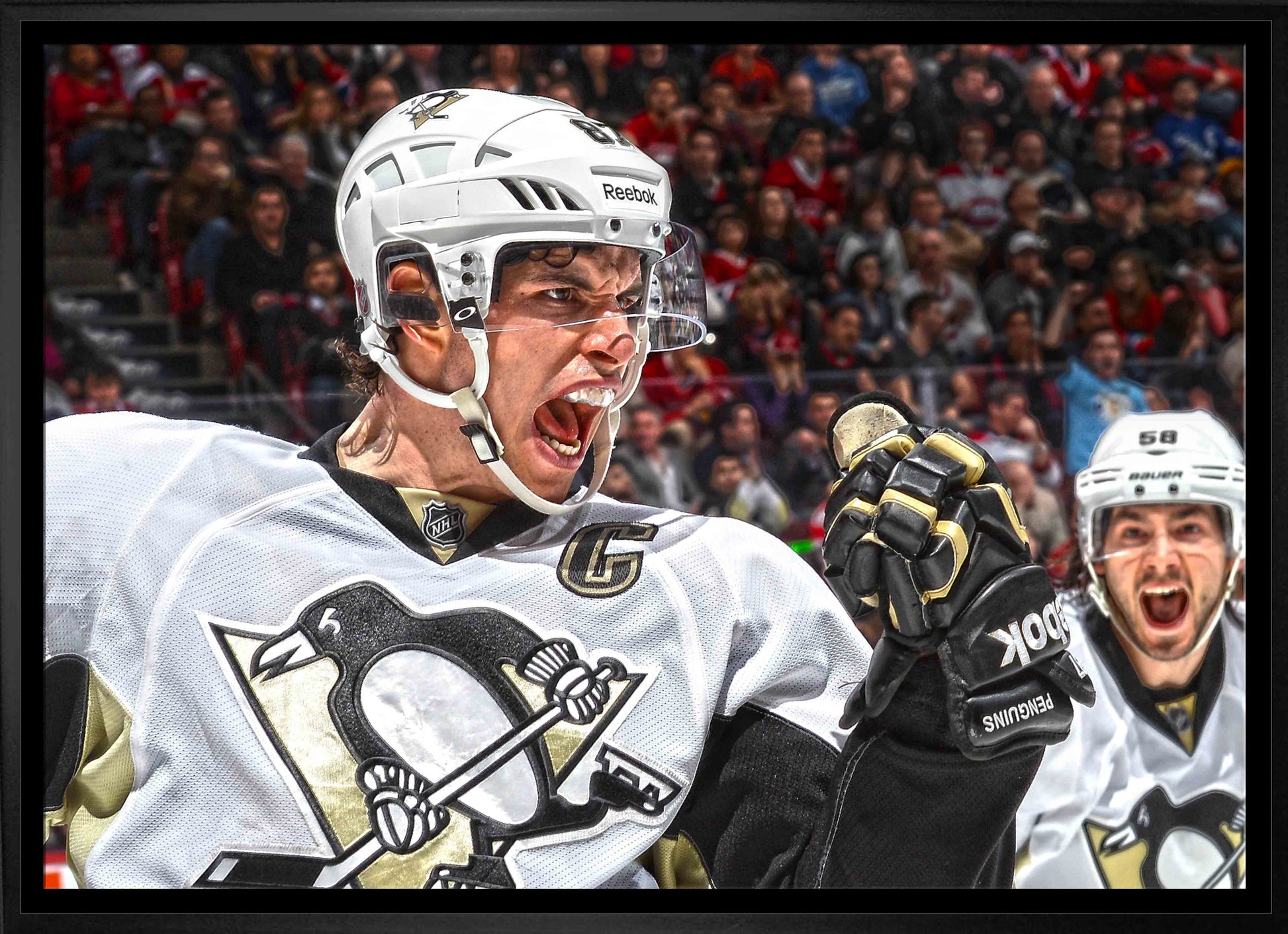 Sidney Crosby Pittsburgh Penguins Framed 20x29 Goal Celebration Close-Up Canvas Frameworth Sports Marketing