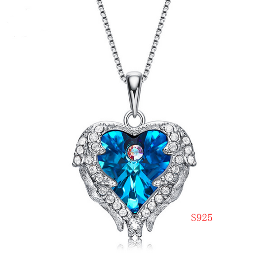 Swarovski Crystal Heart Angel Necklace in S925 Silver