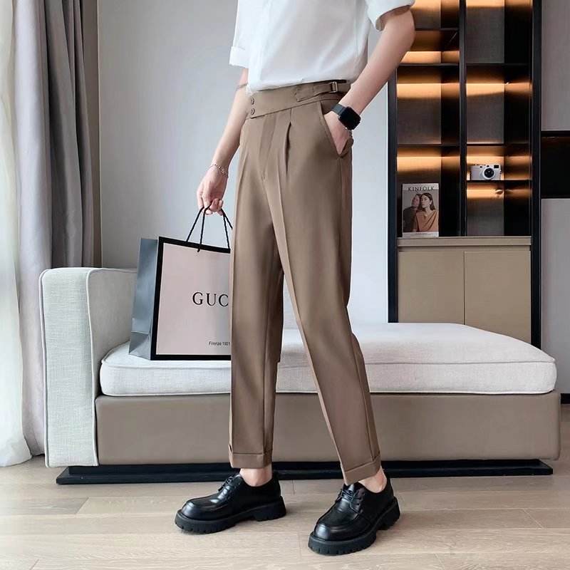 Work Office Business Formal Men's Trouser Draping Cropped Small Suit Pants Men - Velora