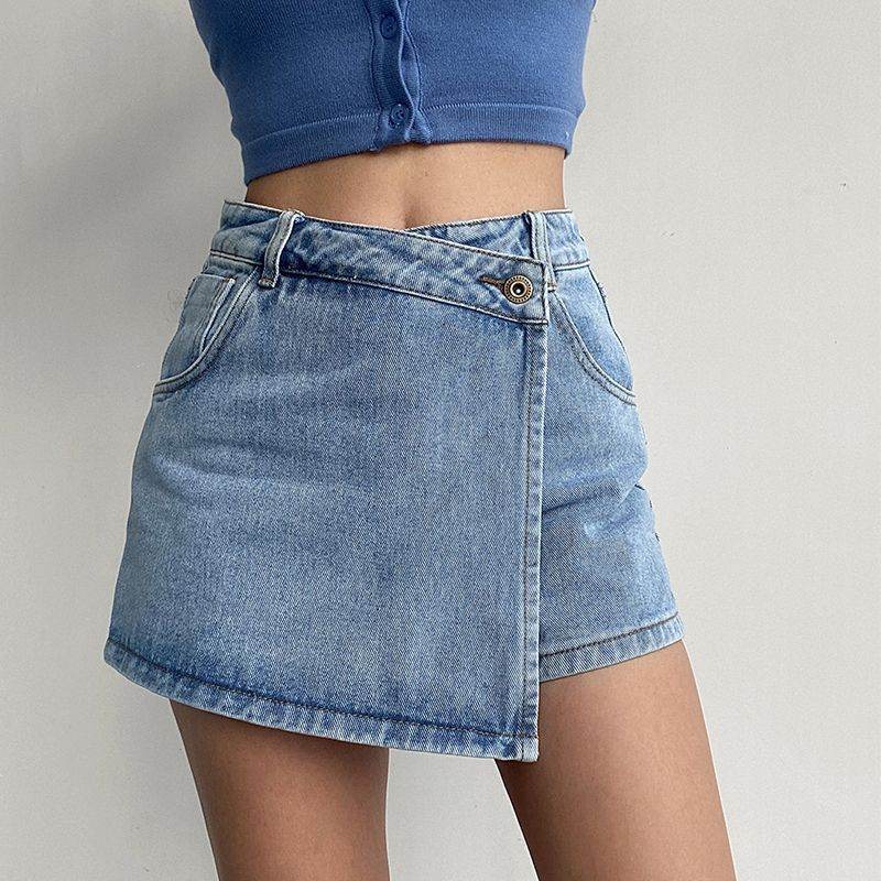 Elegant Anti-exposure Irregular Mini Denim Skirt - Velora