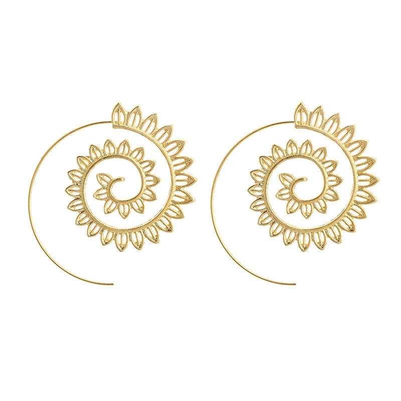 Round Spiral Earrings For Women Gold Color Big Exaggerated Gear Earrings - Velora
