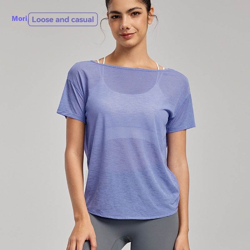 Draping Flab Hiding Yoga Clothes Blouse Sexy Beauty Back Mesh Workout Top - Velora