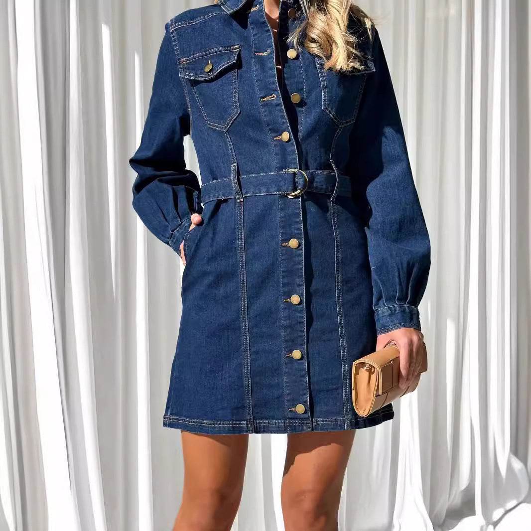 Fashion Casual Button Denim Dress Women - Velora