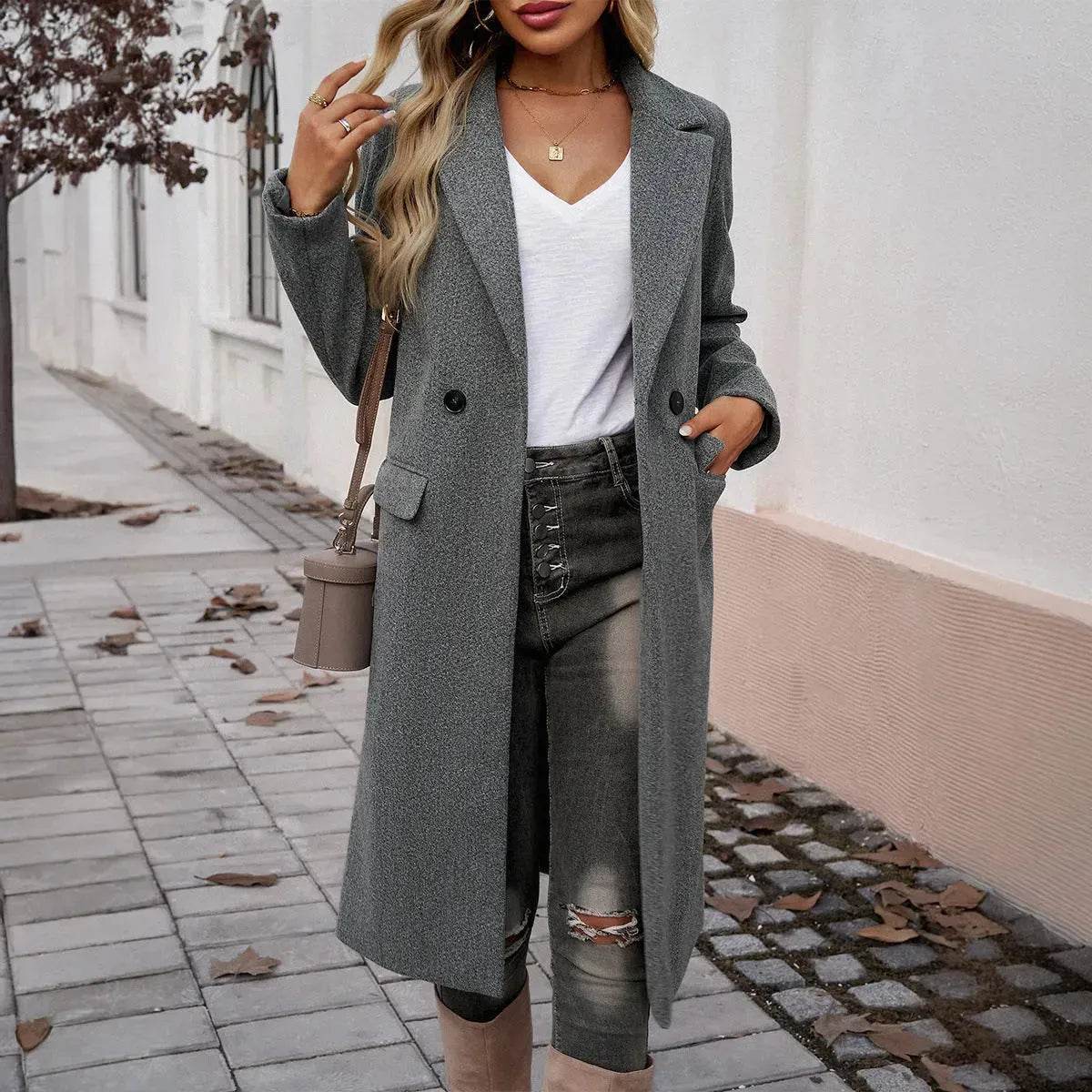 Winter Classy Lapel Trench Coat for women - Velora