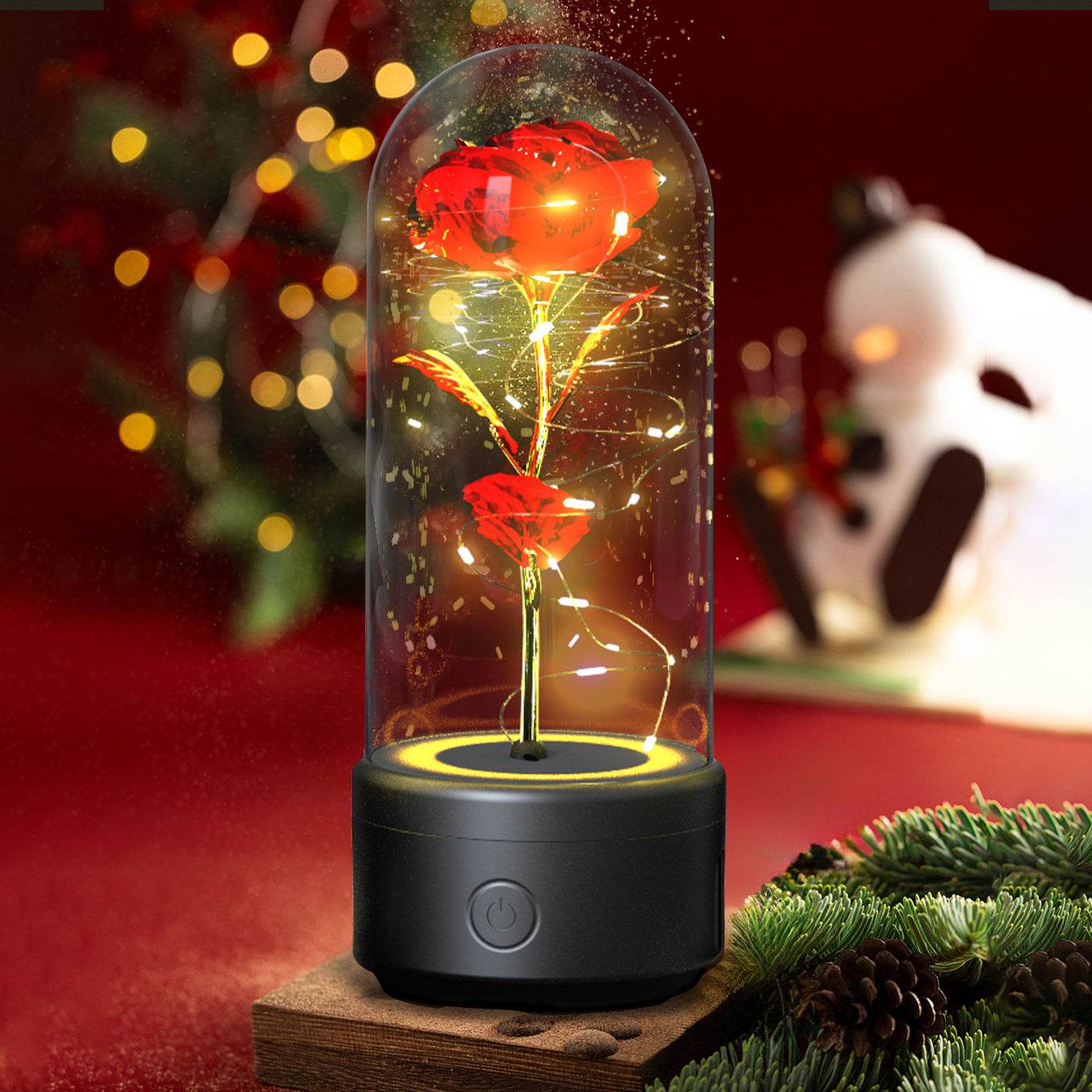 Creative 2 In 1 Rose Flowers LED Light And Bluetooth-compatible Speaker Valentine's Day Gift Rose Luminous Night Light Ornament In Glass Cover - Velora
