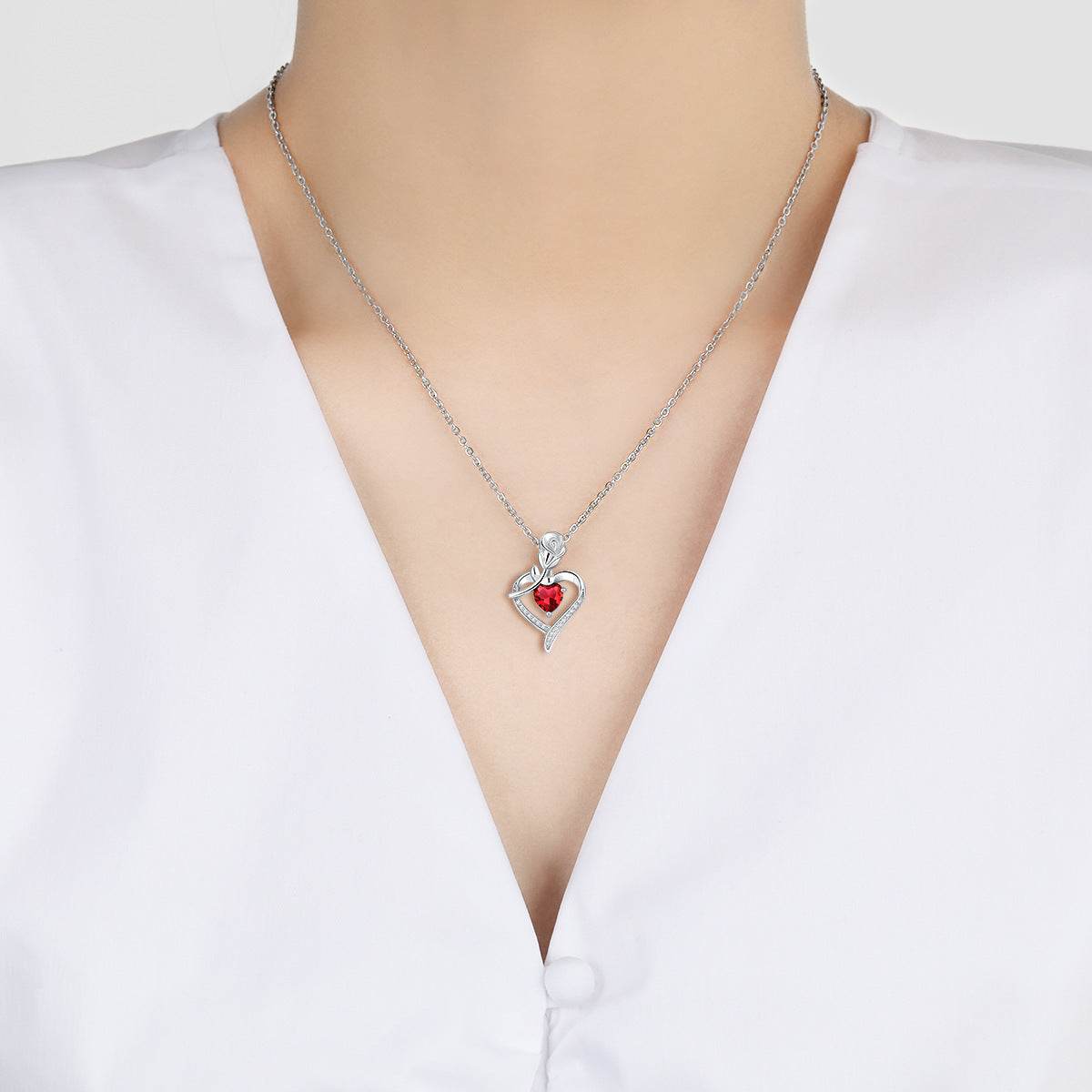 Rose Heart-shaped Necklace With Rhinestones Fashion Everlasting Flower Love Necklace For Women Valentine's Day Gift - Velora